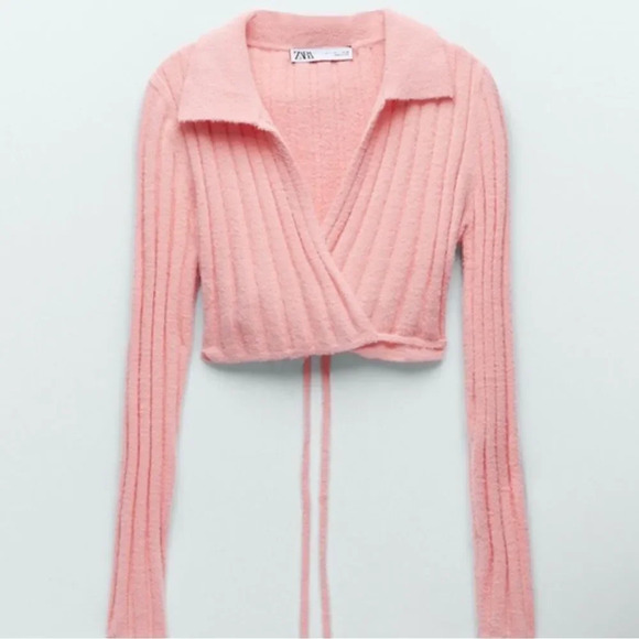 Zara Pink Fuzzy Wrap Knit Sweater - Picture 2 of 11